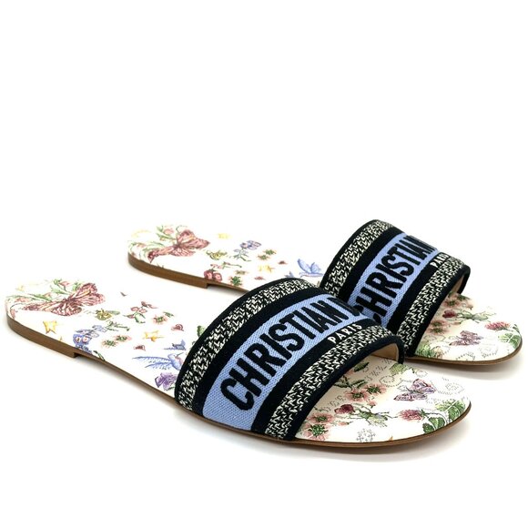 DIOR DWAY Amour 1947 Toile de Jouy Papillo Flat Slides Mules Sandals Shoes - Picture 9 of 16